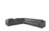 9762 DivanItalia Dark Gray 7-Piece Sectional with 3 Power Recliners and 1 Console – Top Grain Italian LeatherModel:  9762-GRAY-3PWR-7PC